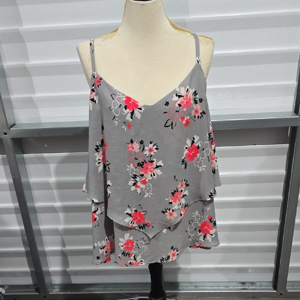 Torrid Gray Pink Asymmetrical Tiered Camisole
